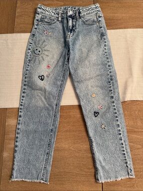 Cat & Jack Light Blue Denim Jeans with Embroidered Sun & Flowers
